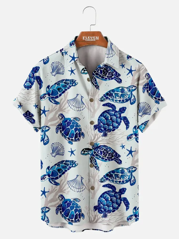 Men's Ocean Turtle Marine Life Hawaiian Short Sleeve Shirt sold by Eleven Oasis