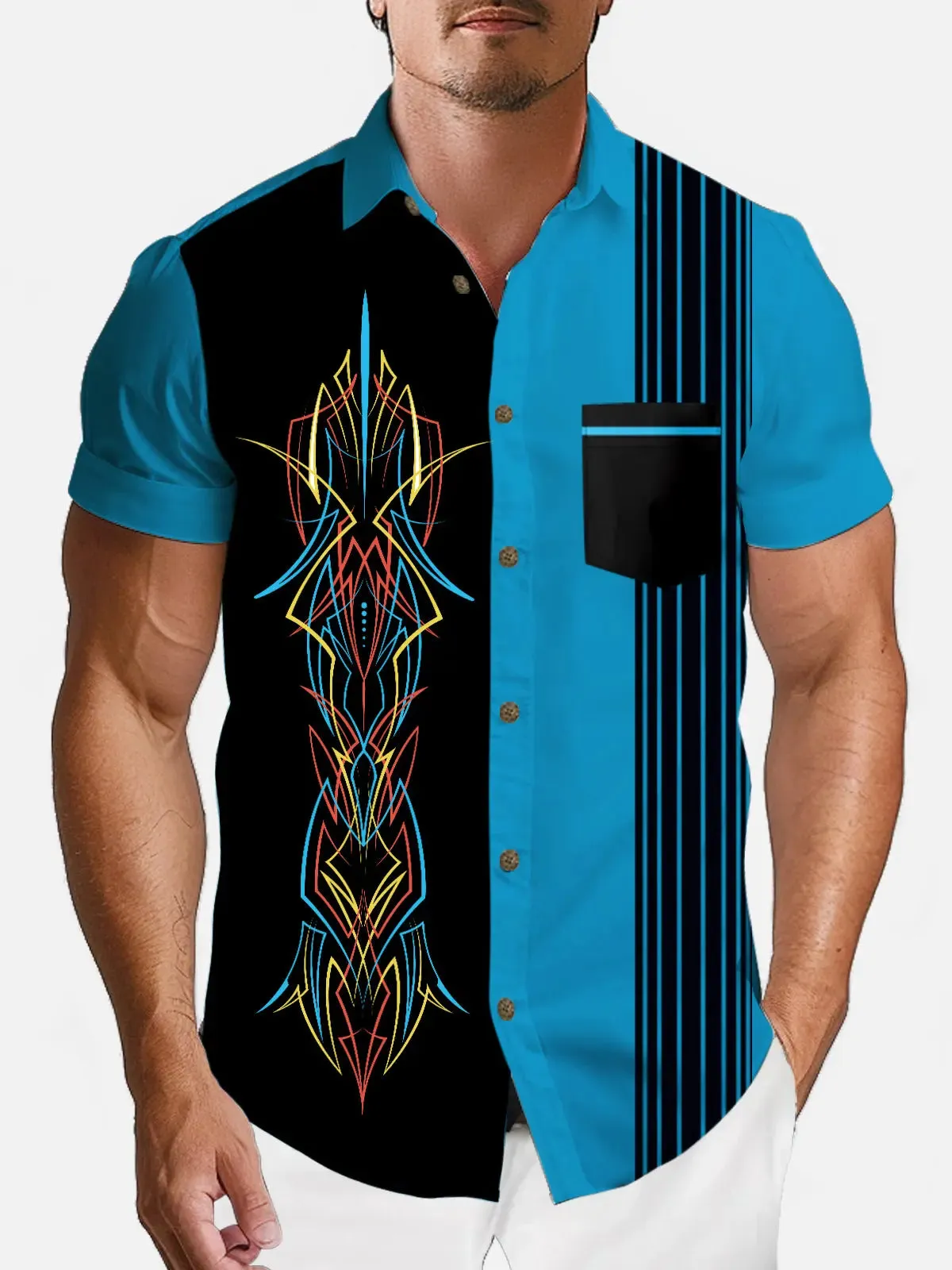 Men's Automotive Stripe Short Sleeve Shirt sold by Eleven Oasis product image thumbnail 2