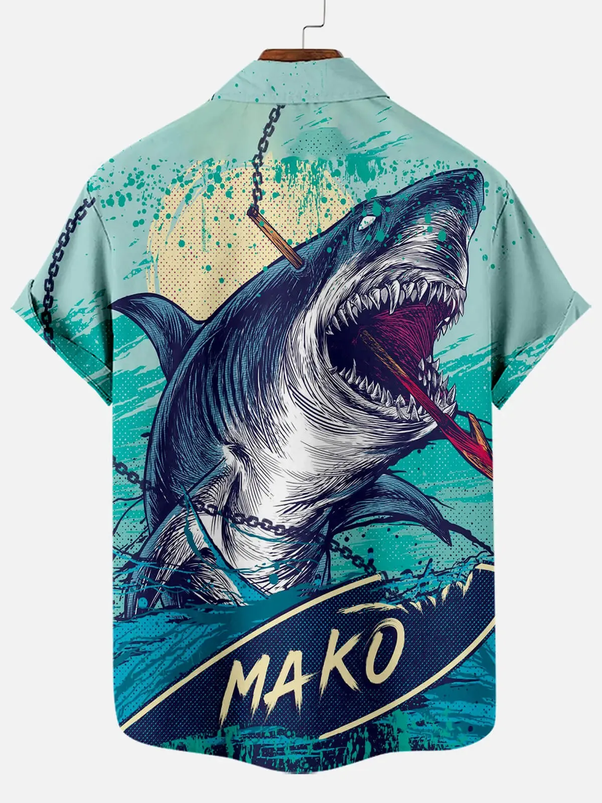 Hawaiian Great White Shark Pattern Men's Short Sleeve Top sold by Eleven Oasis product image thumbnail 2