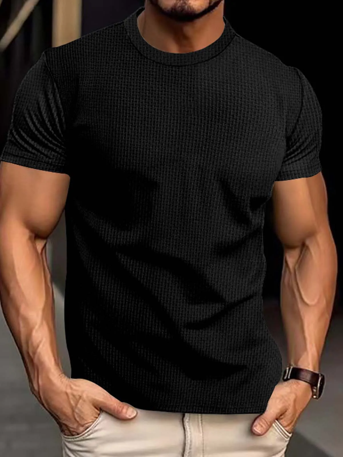 Men's Textured Jacquard Crew Neck T-Shirt sold by Eleven Oasis product image thumbnail 2