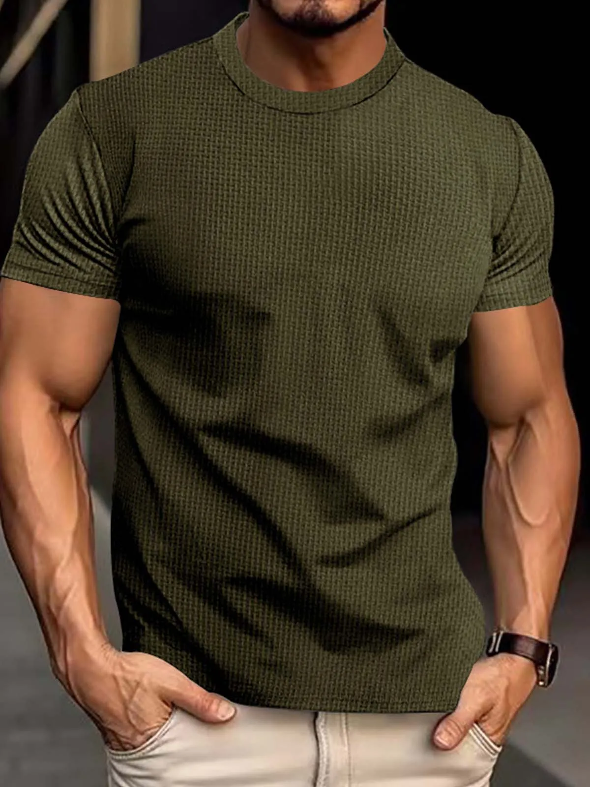 Men's Textured Jacquard Crew Neck T-Shirt sold by Eleven Oasis