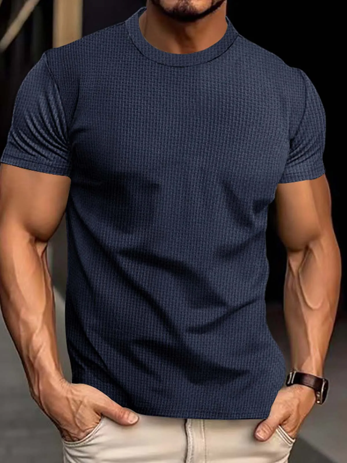 Men's Textured Jacquard Crew Neck T-Shirt sold by Eleven Oasis product image thumbnail 4