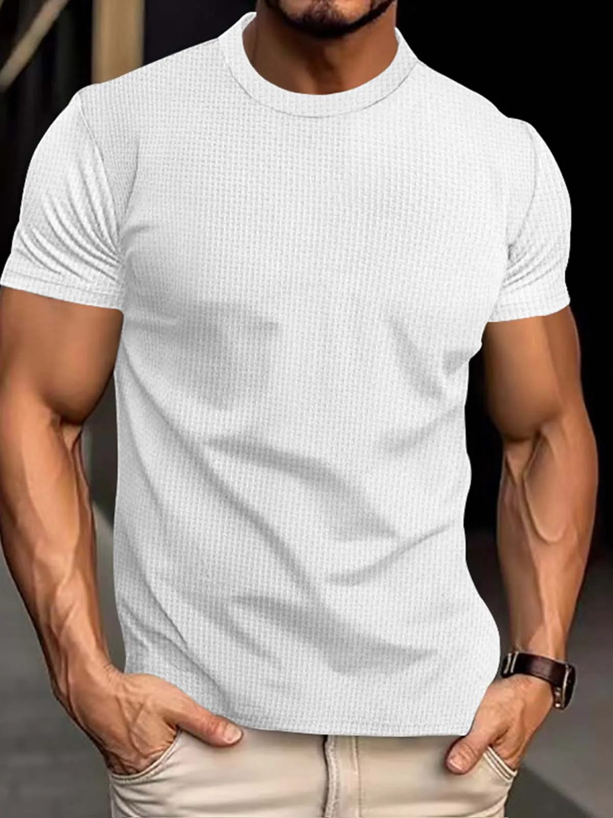 Men's Textured Jacquard Crew Neck T-Shirt sold by Eleven Oasis product image thumbnail 3
