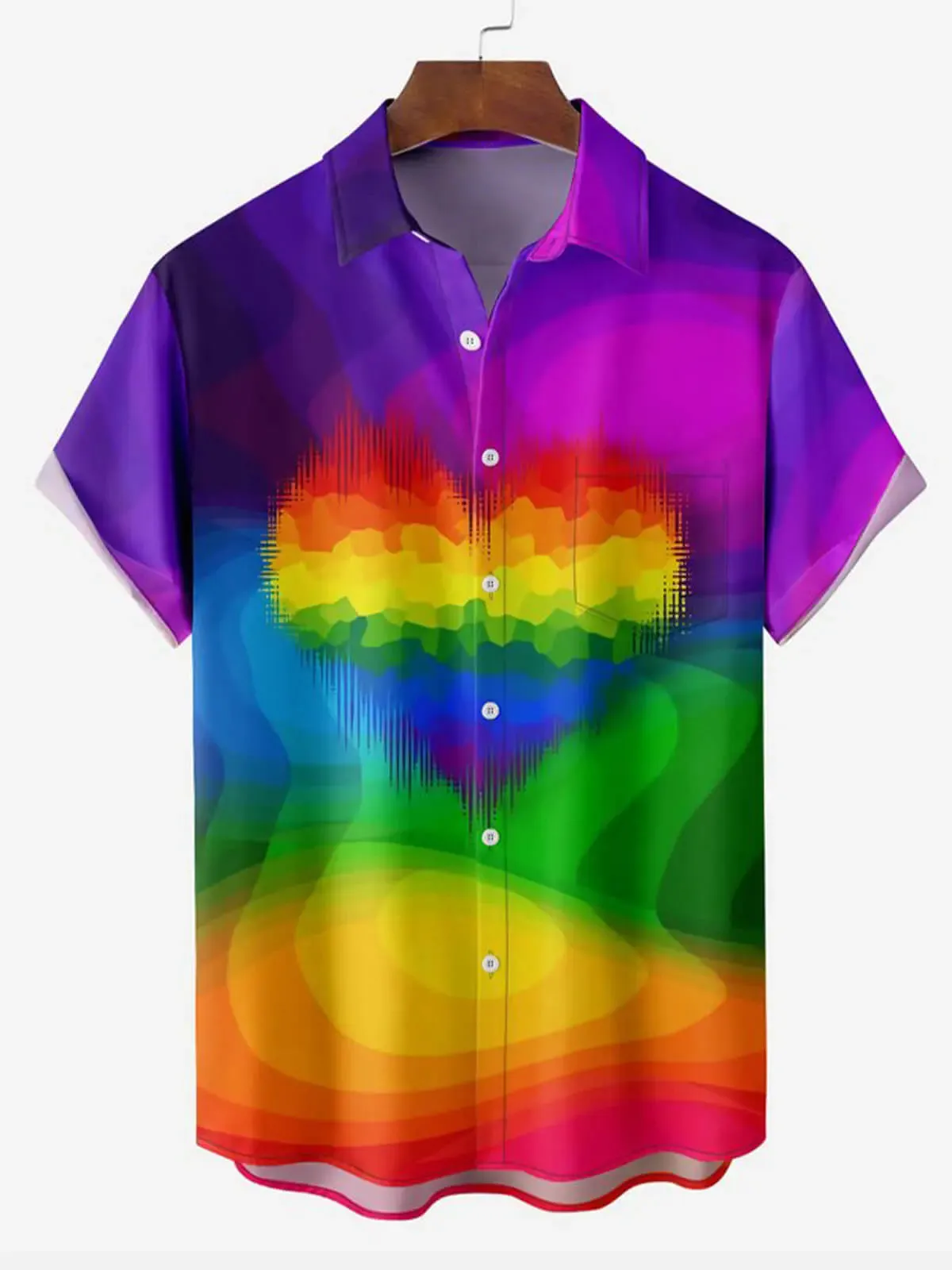 Men's Rainbow Heart Pride Short Sleeve Shirt sold by Eleven Oasis