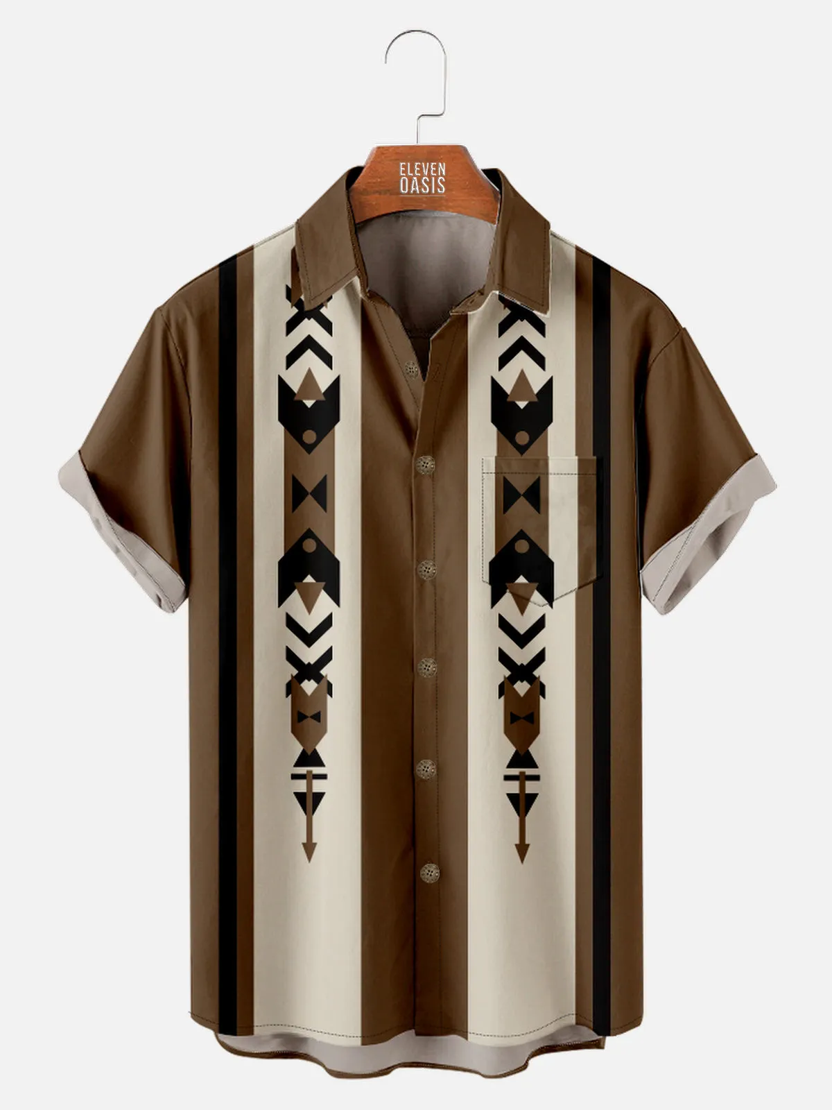 Men's Western Geometric Arrow Panel Short Sleeve Shirt sold by Eleven Oasis