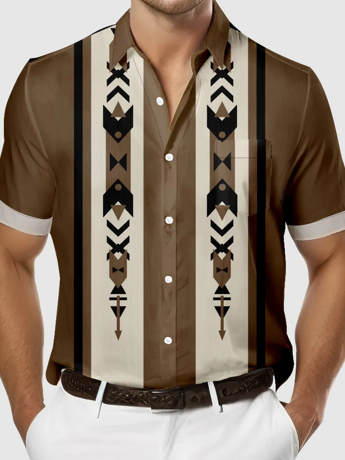 Men's Western Geometric Arrow Panel Short Sleeve Shirt sold by Eleven Oasis product image thumbnail 3