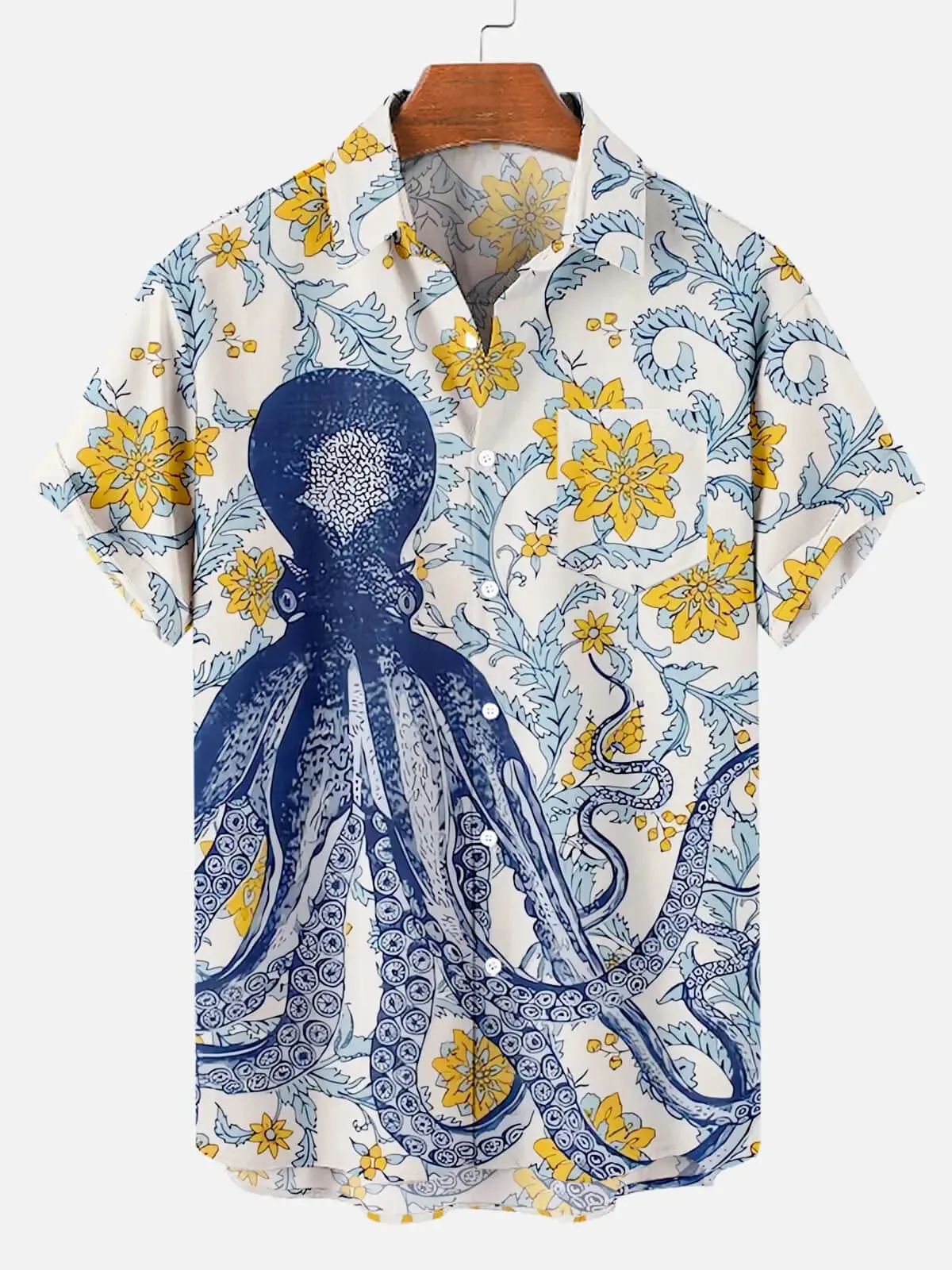 Men's Octopus Floral Garden Short Sleeve Shirt sold by Eleven Oasis