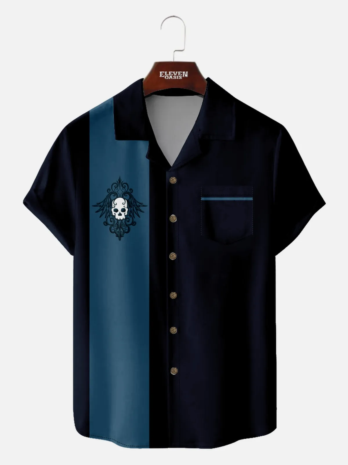Men's Rockabilly Skull Button Down Halloween Short Sleeve Shirt sold by Eleven Oasis product image thumbnail 2