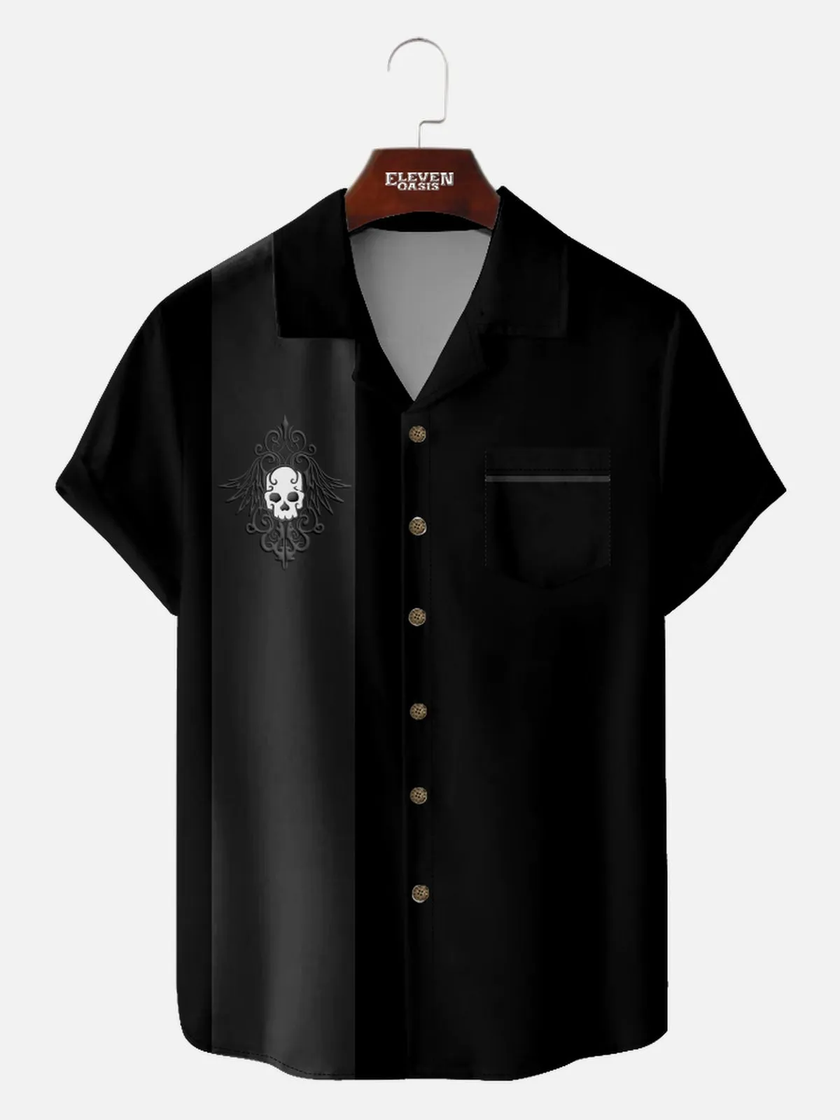 Men's Rockabilly Skull Button Down Halloween Short Sleeve Shirt sold by Eleven Oasis