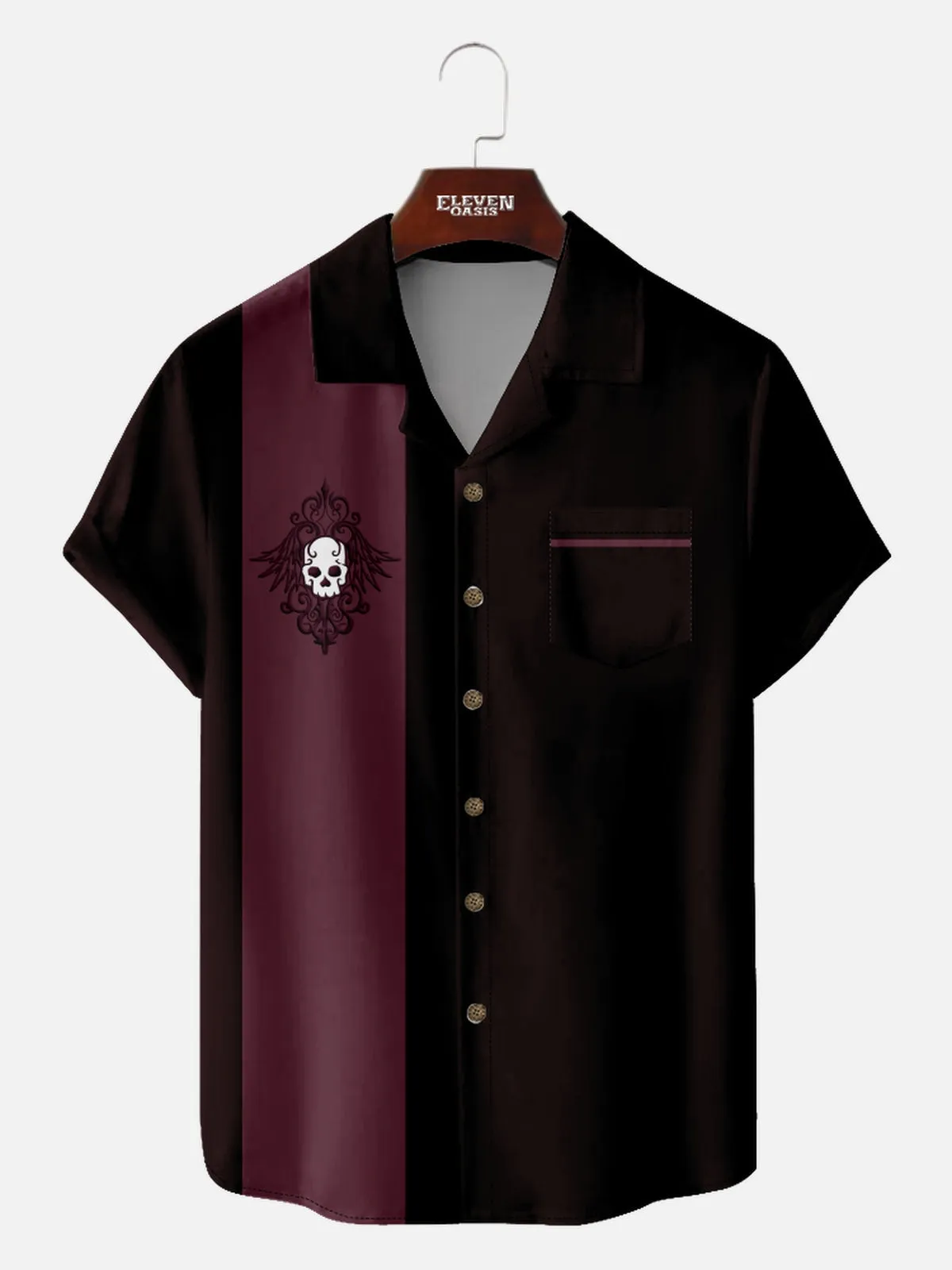 Men's Rockabilly Skull Button Down Halloween Short Sleeve Shirt sold by Eleven Oasis product image thumbnail 3