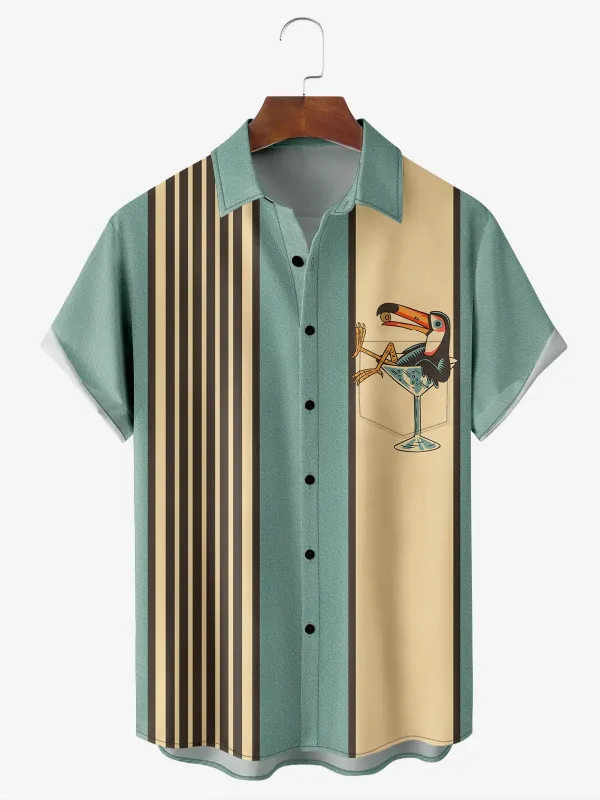 Tall Men's Striped Everyday with Toucan in a Cocktail Glass Short Sleeve Shirt sold by Eleven Oasis
