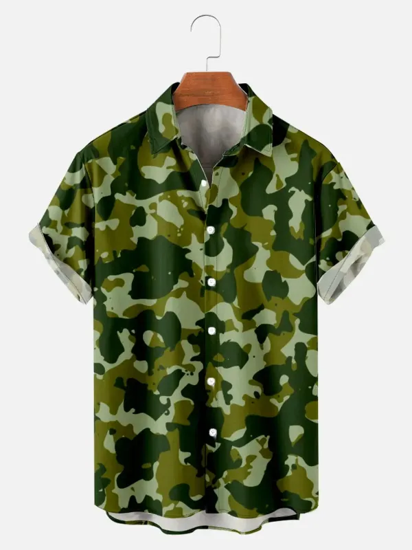 Men's Military Camouflage Laurel Wreath Short Sleeve Shirt sold by Eleven Oasis
