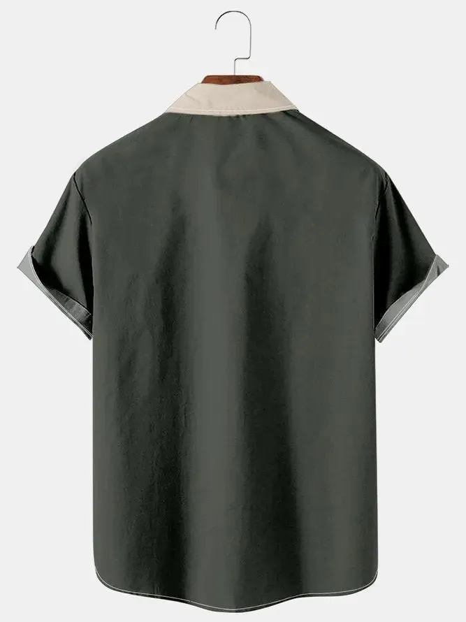 Men's Color-block Striped Casual Breathable Bowling Short Sleeve Shirt sold by Eleven Oasis product image thumbnail 5