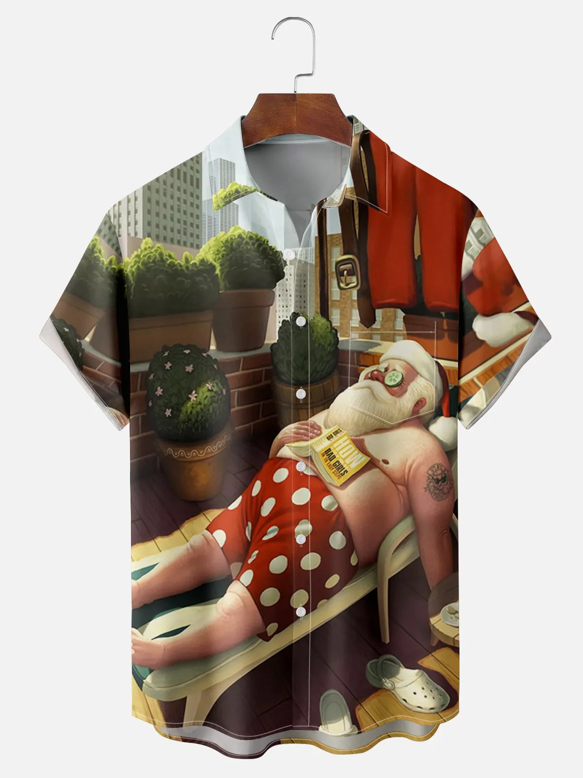 Tall Men's Santa's Urban Balcony Relaxation Short Sleeve Shirt sold by Eleven Oasis