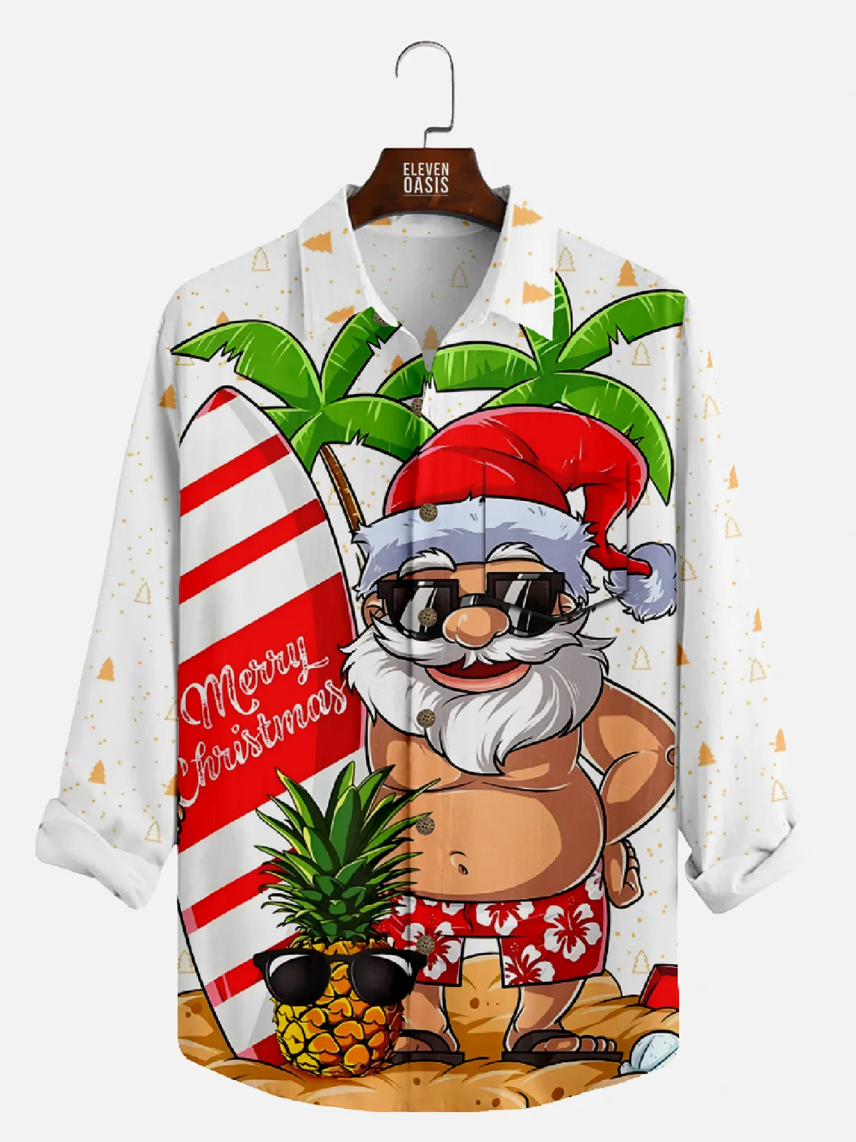 Men's Christmas Hawaii Holiday Santa Long Sleeve Shirt sold by Eleven Oasis