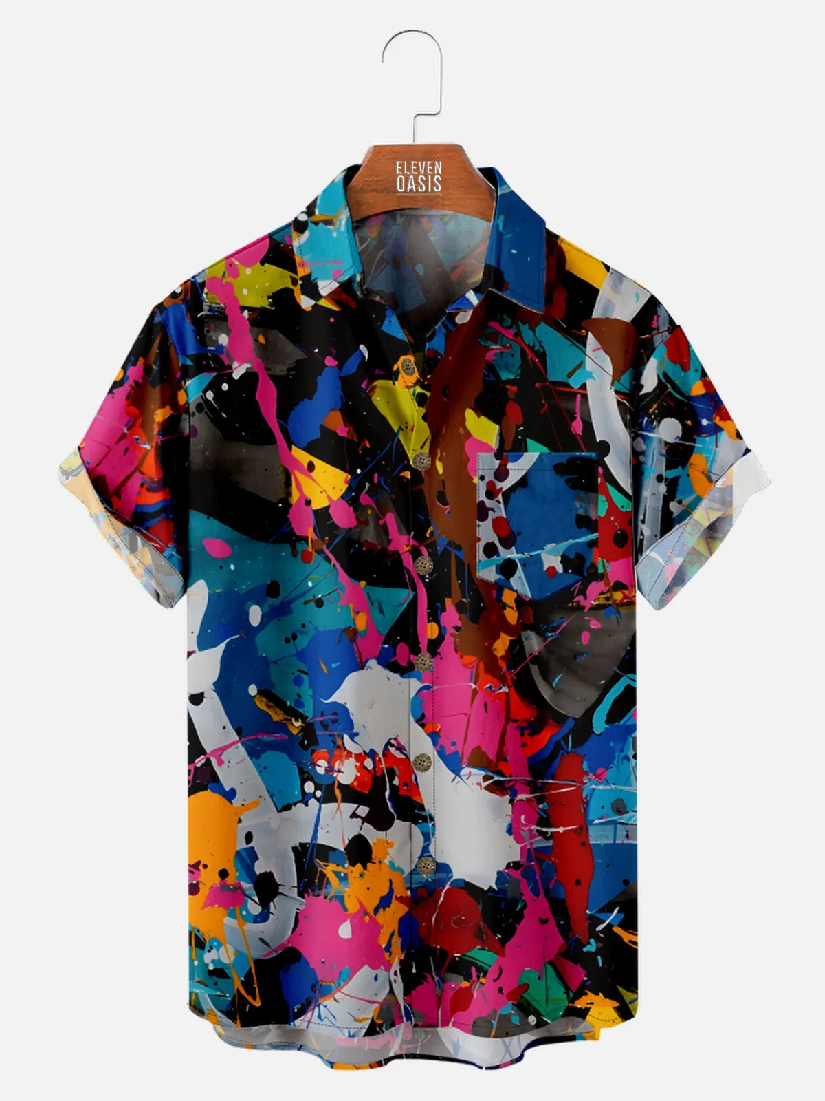 Men's Colorful Paint Blotches and Splatters Short Sleeve Shirt sold by Eleven Oasis