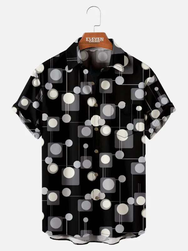 Men's Mid-Century Modern Circle Pattern Short Sleeve Shirt sold by Eleven Oasis