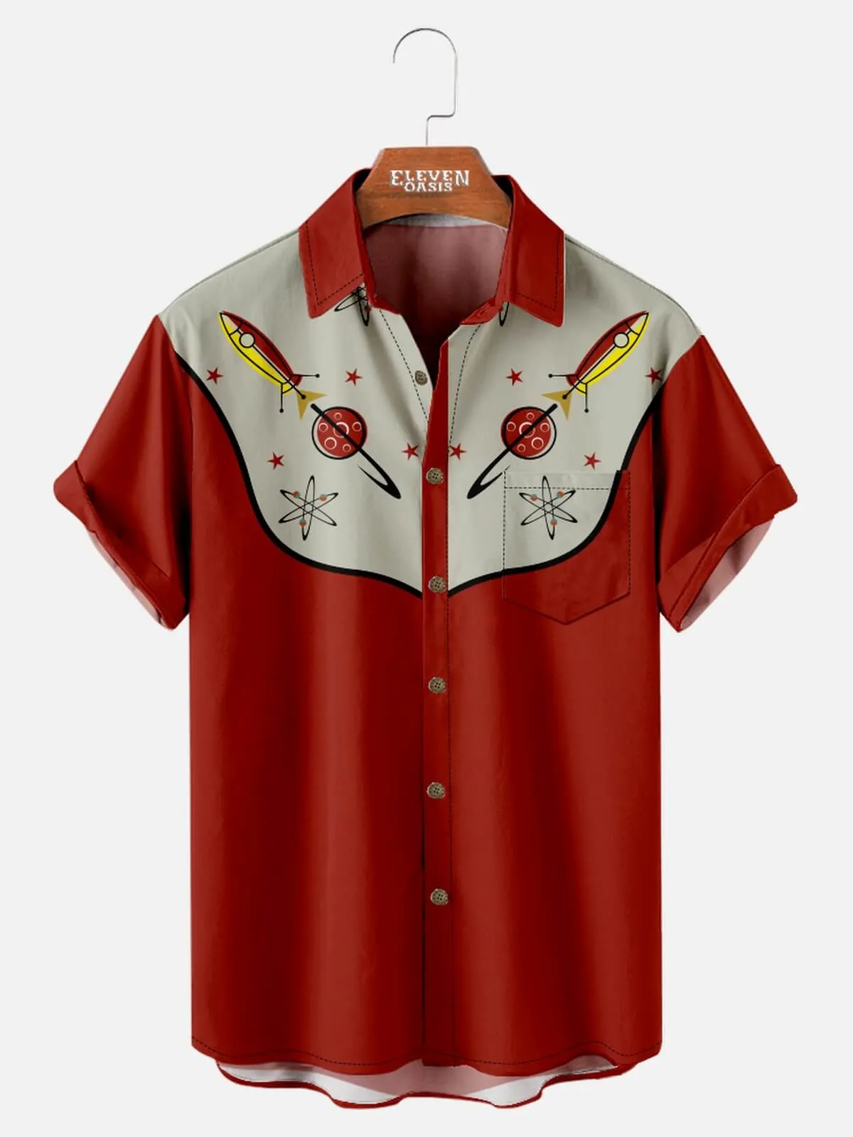 Tall Men's Cowboy Western Spaceship Short Sleeve Shirt sold by Eleven Oasis product image thumbnail 2