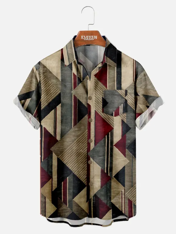 Men's Geometric Pattern Short Sleeve Shirt sold by Eleven Oasis