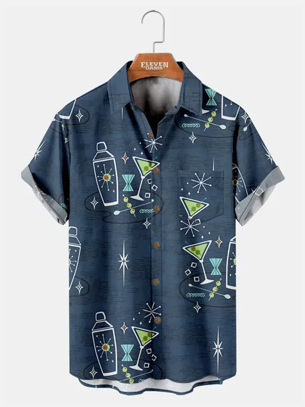 Tall Men's Martini Cocktail Short Sleeve Casual Shirt sold by Eleven Oasis