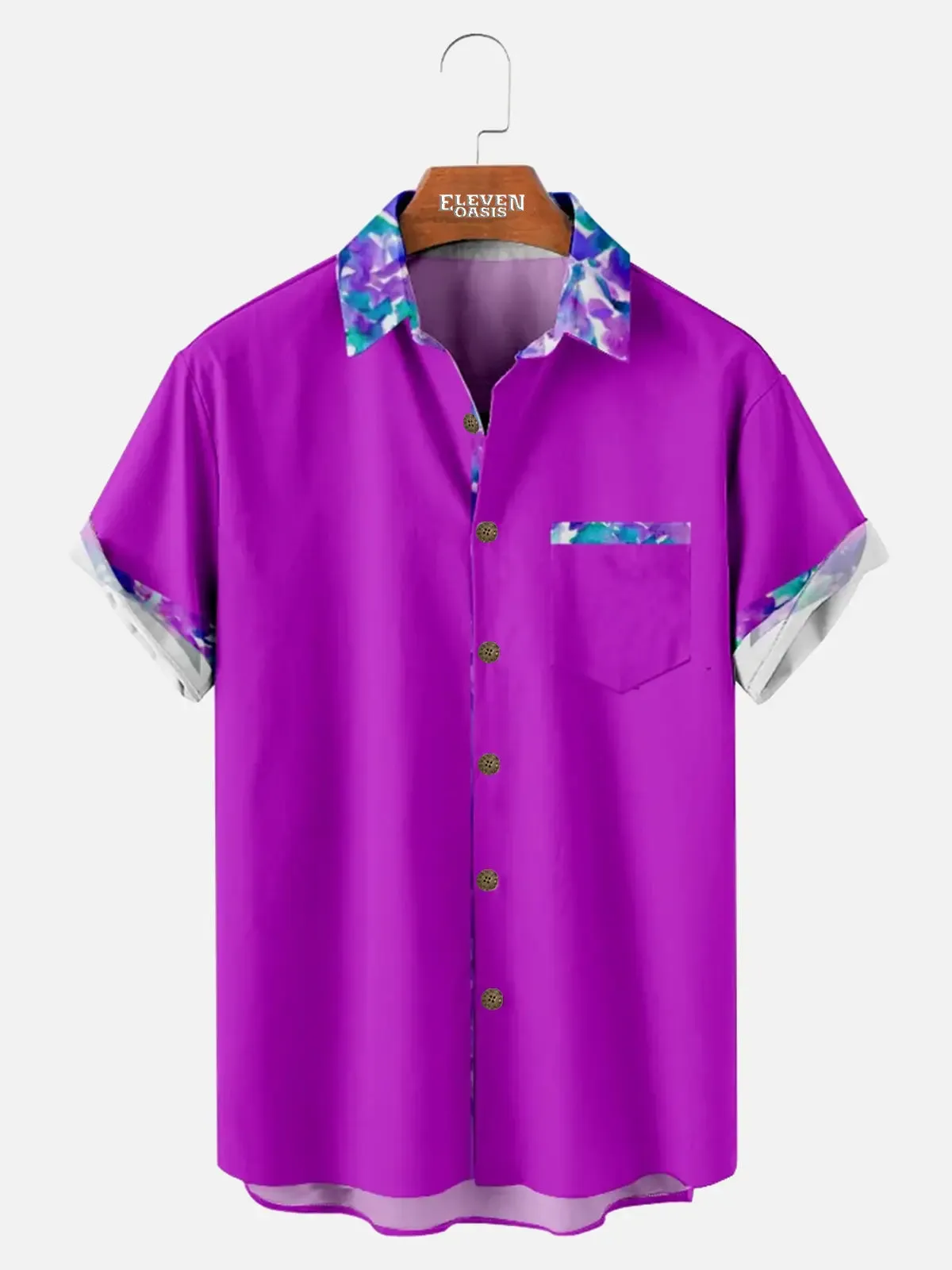 Men's Contrast Floral Accent Short Sleeve Shirt sold by Eleven Oasis