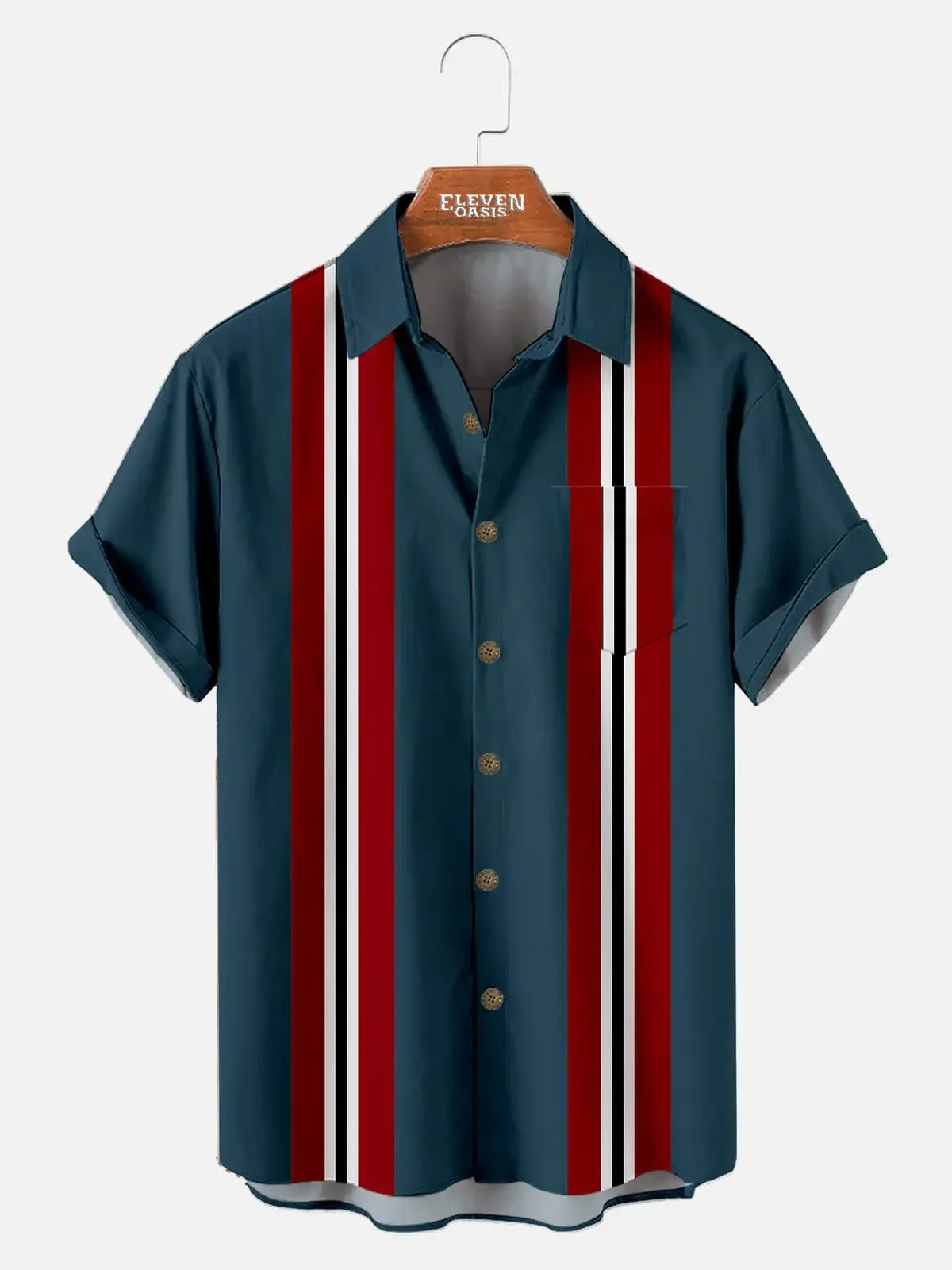 Men's Vertical Stripe Short Sleeve Shirt sold by Eleven Oasis