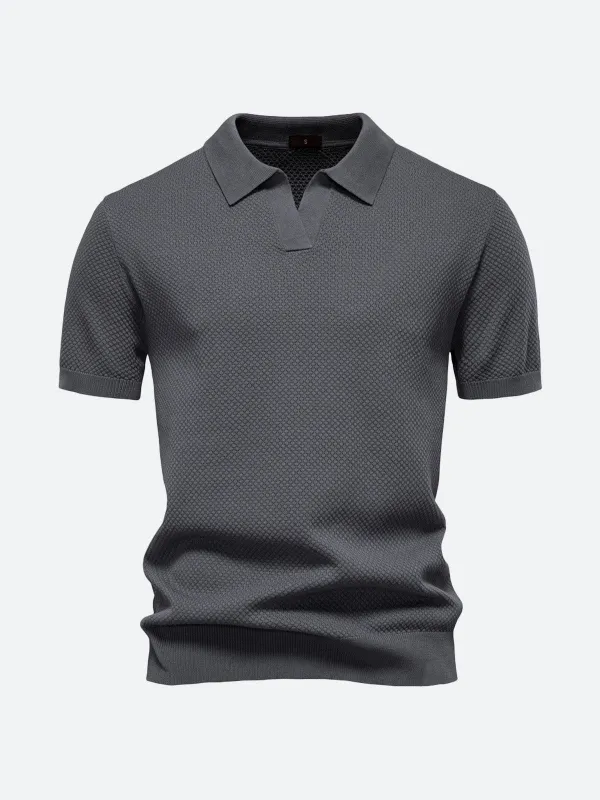 Men's Textured Knit Polo Short Sleeve Shirt sold by Eleven Oasis