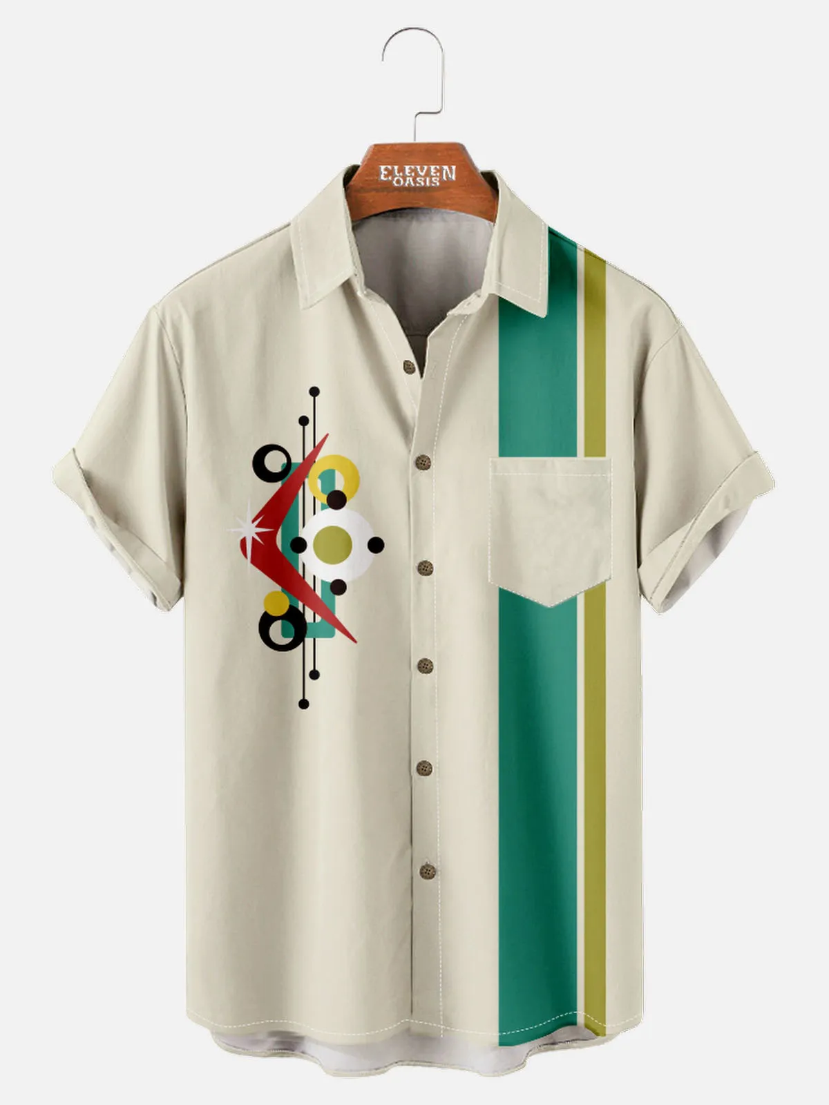 Tall Men's Mid-Century Modern Abstract Short Sleeve Shirt sold by Eleven Oasis