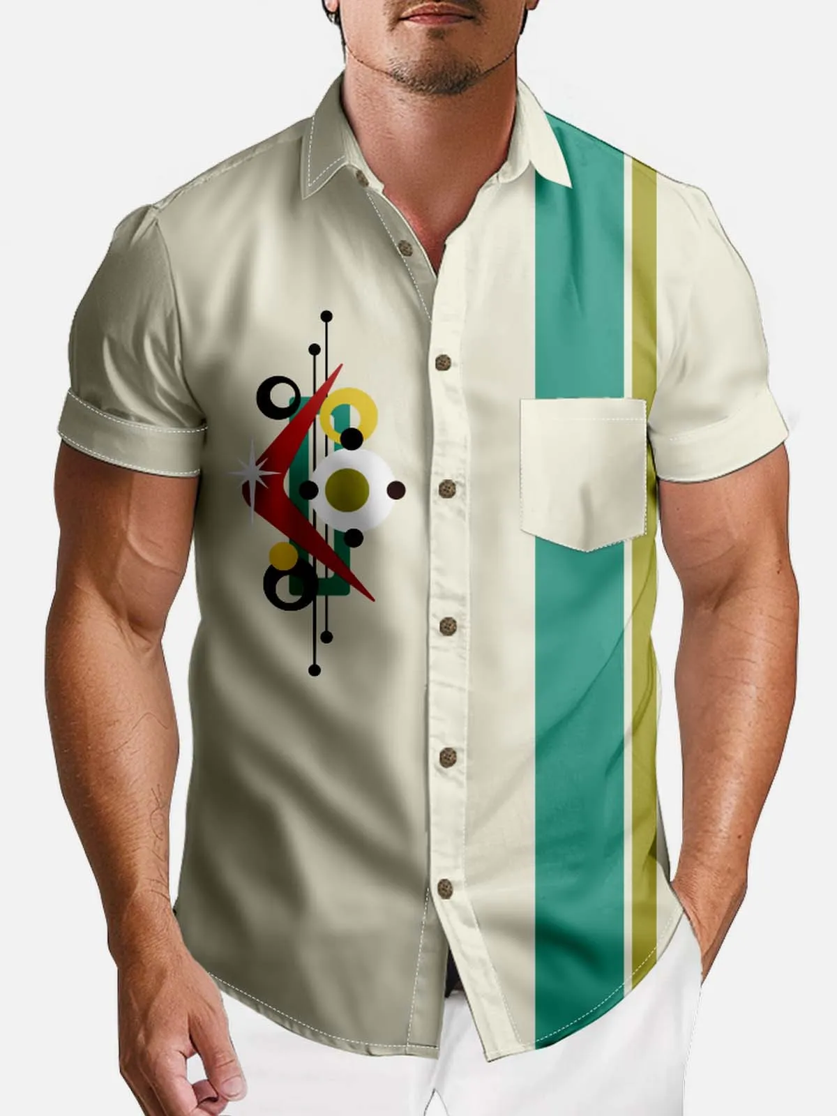 Tall Men's Mid-Century Modern Abstract Short Sleeve Shirt sold by Eleven Oasis product image thumbnail 2