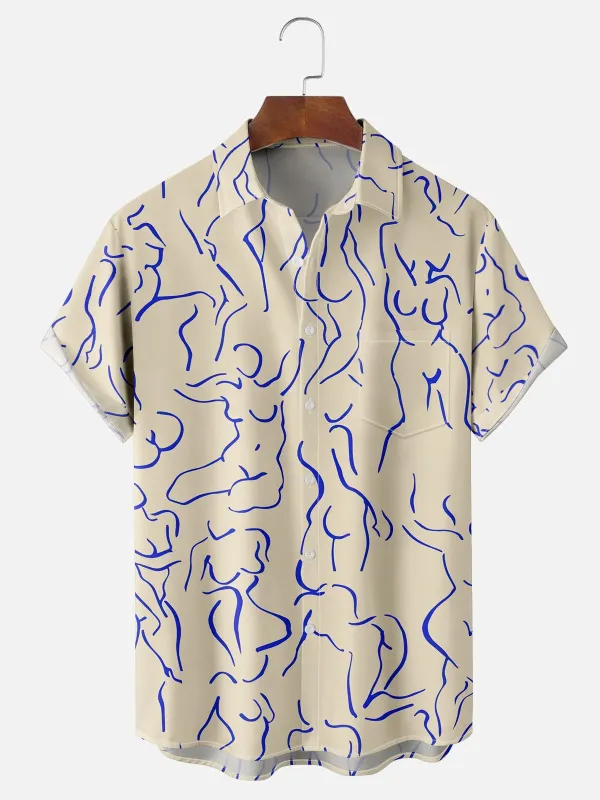 Tall Men's Abstract Figure Line Art Short Sleeve Shirt sold by Eleven Oasis