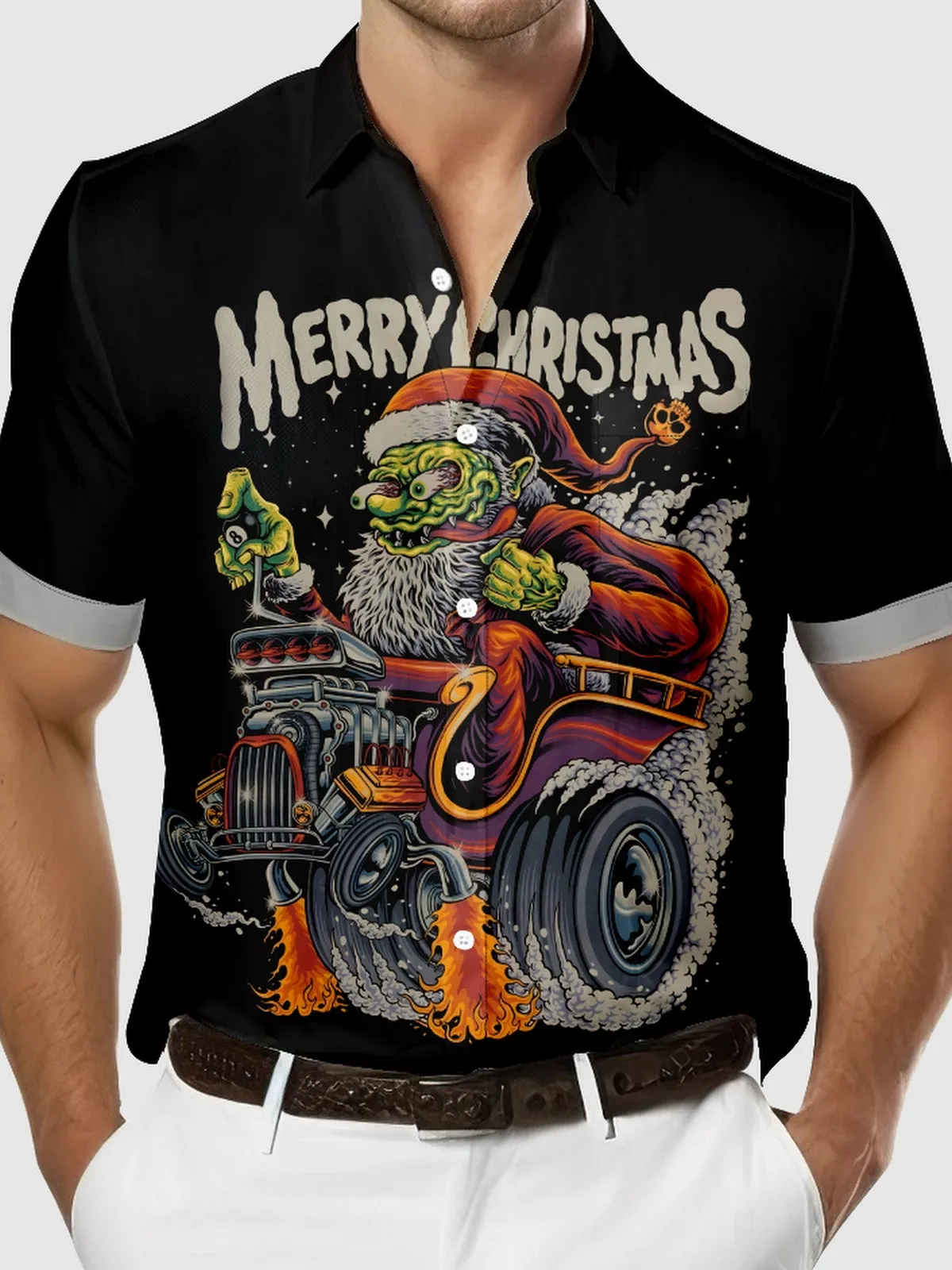 Tall Men's Merry Christmas Zombie Santa Short Sleeve Shirt sold by Eleven Oasis product image thumbnail 3