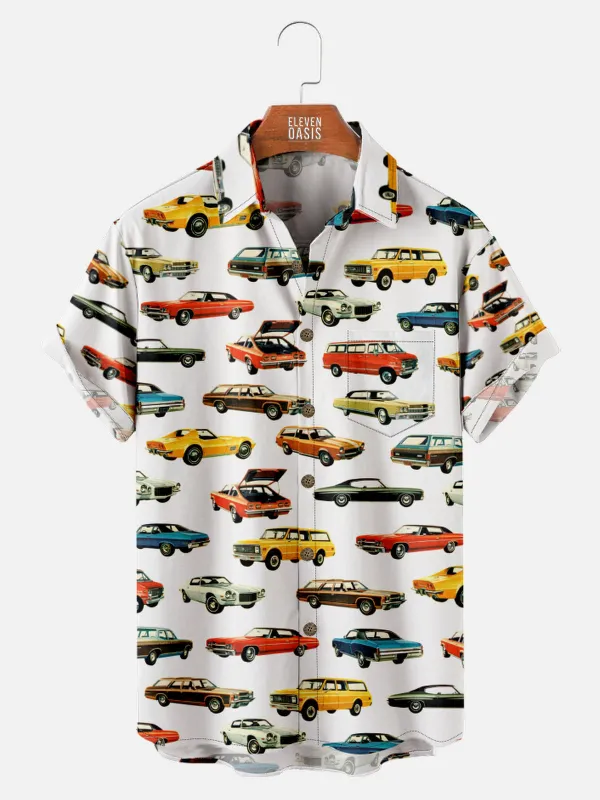Tall Men's Classic American Muscle Car All Over Print Short Sleeve Shirt sold by Eleven Oasis