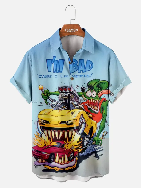 Men's Rat Fink I'm Bad Corvette Short Sleeve Shirt sold by Eleven Oasis