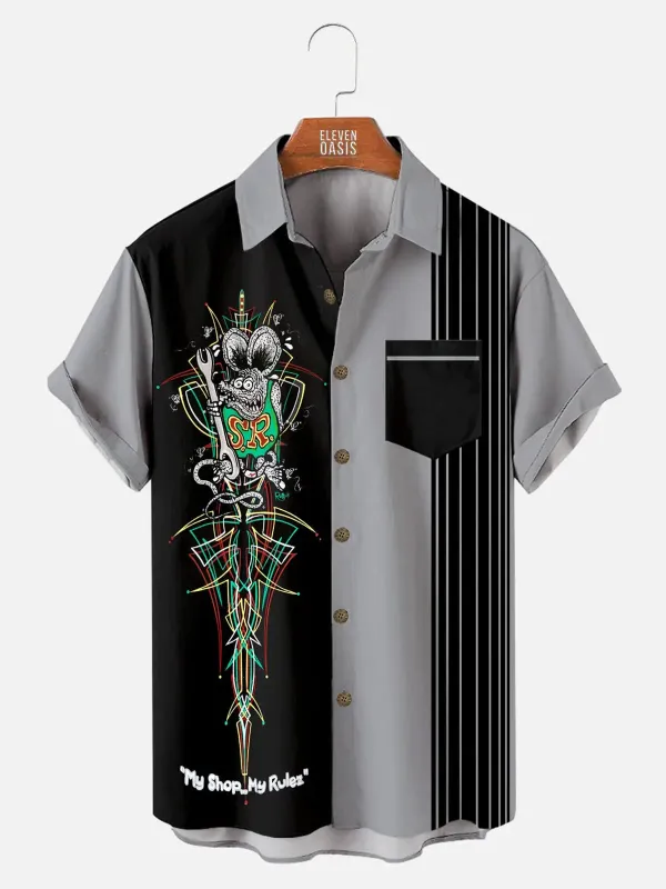 Tall Men's Rat Fink My Shop My Rules Pinstripe Short Sleeve Shirt sold by Eleven Oasis