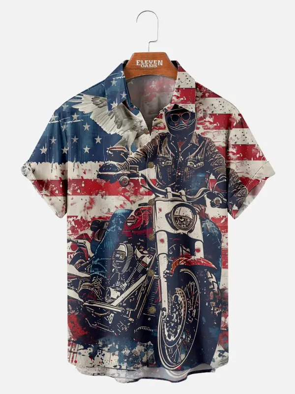 Men's American Eagle Biker Patriotic Motorcycle Short Sleeve Shirt sold by Eleven Oasis