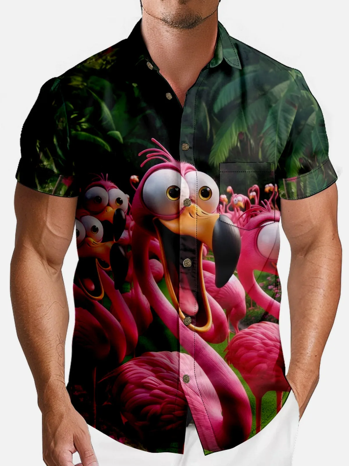 Tall Men's Vacation Flamingo Short Sleeve Shirt sold by Eleven Oasis product image thumbnail 2