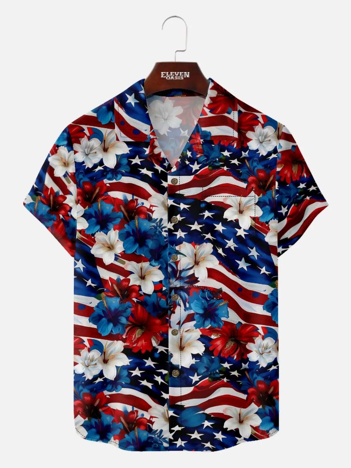 Men's Patriotic Hibiscus Flag Hawaiian Short Sleeve Shirt sold by Eleven Oasis