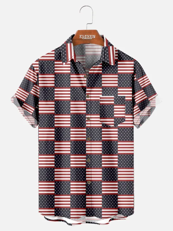 Men's Patriotic Patchwork Americana Short Sleeve Shirt sold by Eleven Oasis