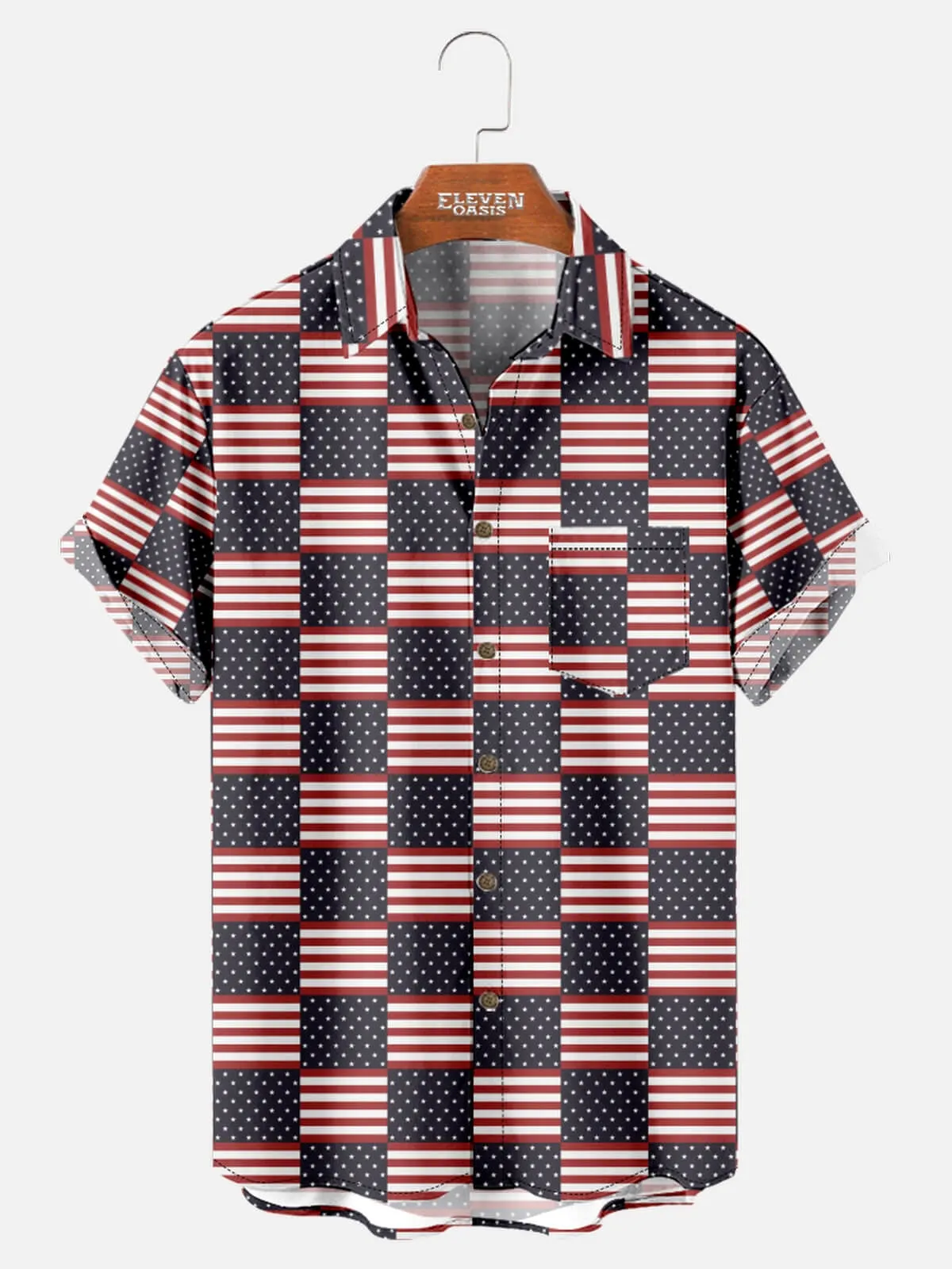 Men's Patriotic Patchwork Americana Short Sleeve Shirt sold by Eleven Oasis