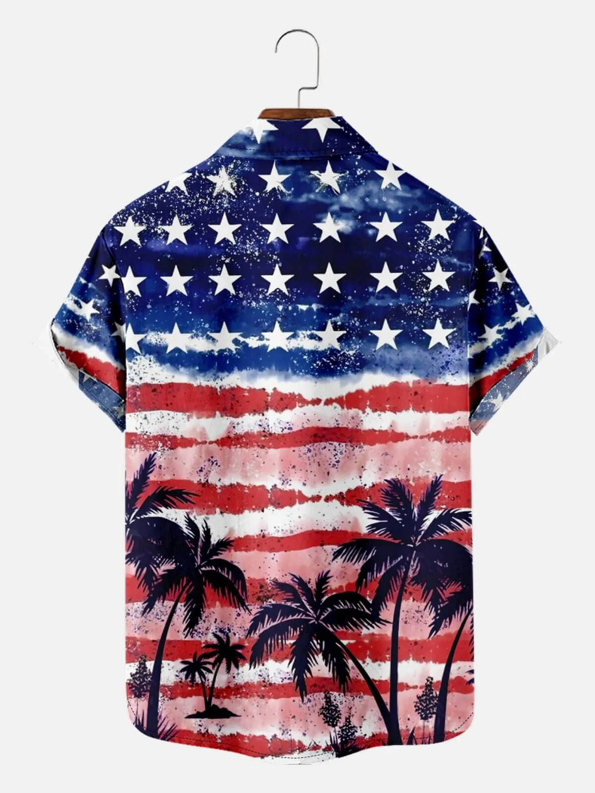 Men's Stars and Stripes Tropical Paradise Hawaiian Short Sleeve Shirt sold by Eleven Oasis product image thumbnail 3
