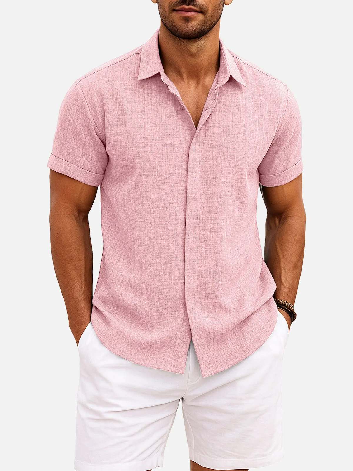 Men's Linen Cotton Blend Short Sleeve Shirt sold by Eleven Oasis product image thumbnail 5