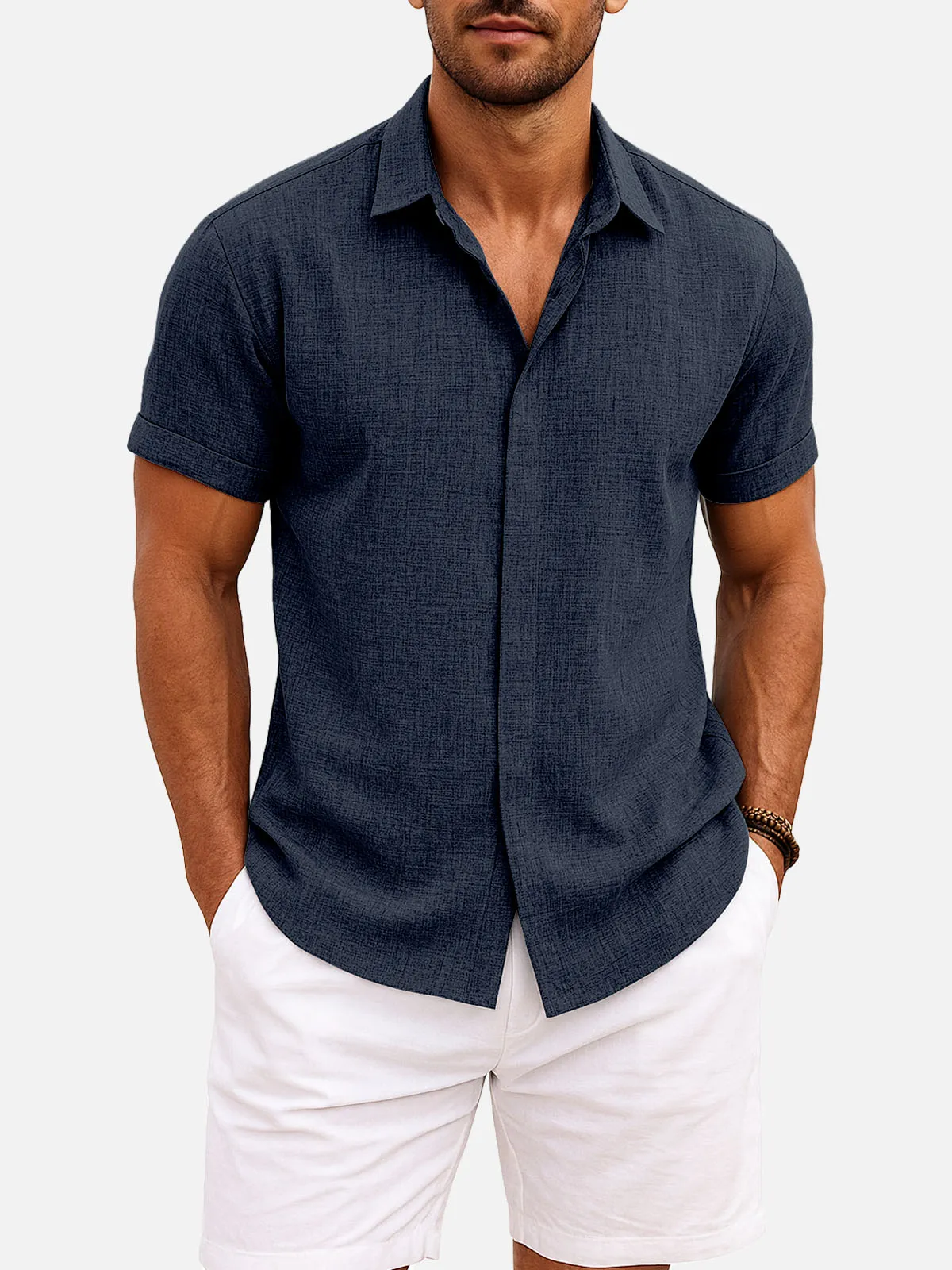 Men's Linen Cotton Blend Short Sleeve Shirt sold by Eleven Oasis product image thumbnail 4