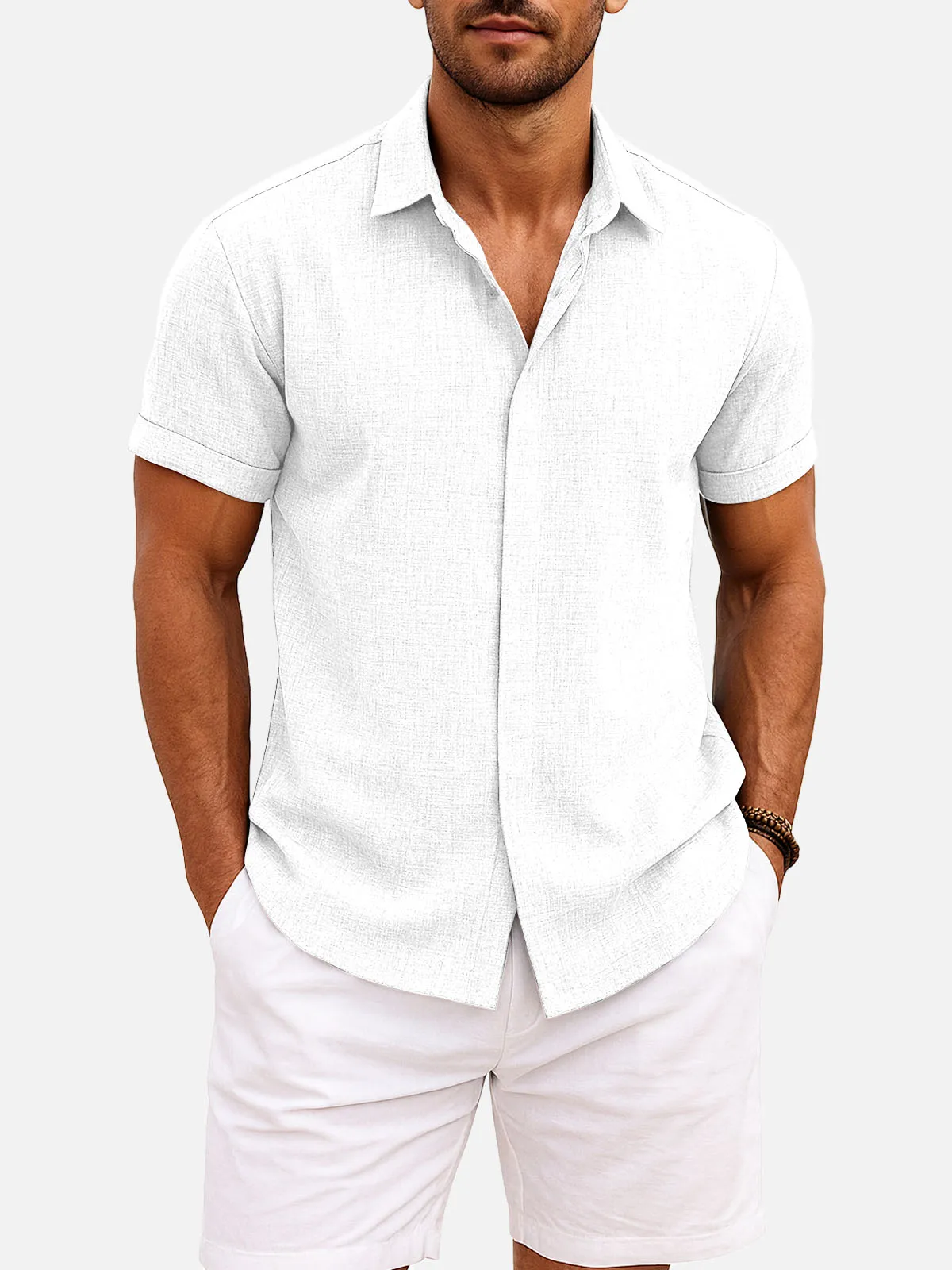 Men's Linen Cotton Blend Short Sleeve Shirt sold by Eleven Oasis product image thumbnail 3