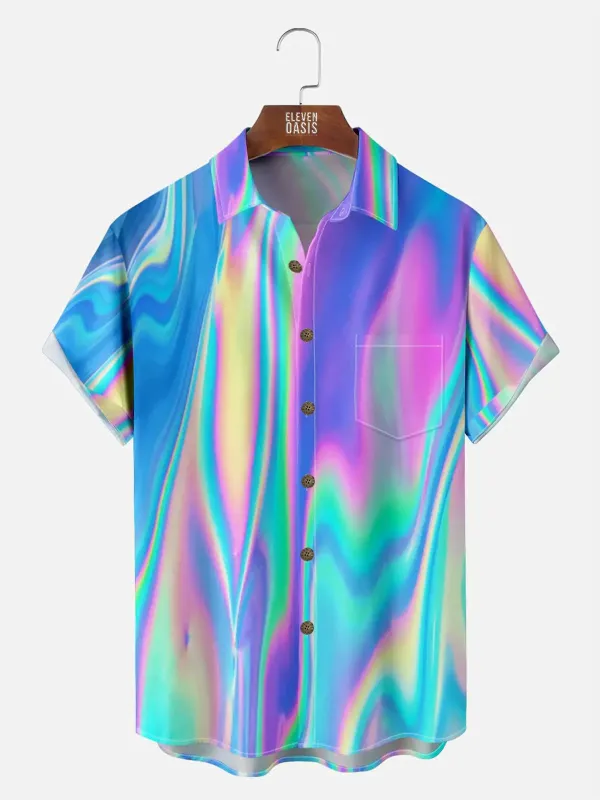 Men's Casual Blue Iridescent Short Sleeve Shirt sold by Eleven Oasis