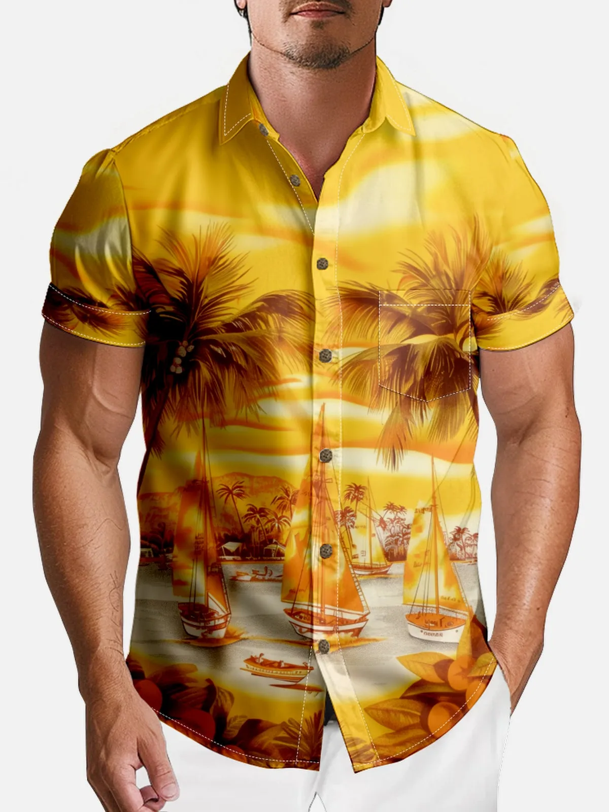 Tall Men's Golden Sunset Paradise Hawaiian Spread Collar Short Sleeve Shirt - Magnum, P.I. Wardrobe sold by Eleven Oasis product image thumbnail 2