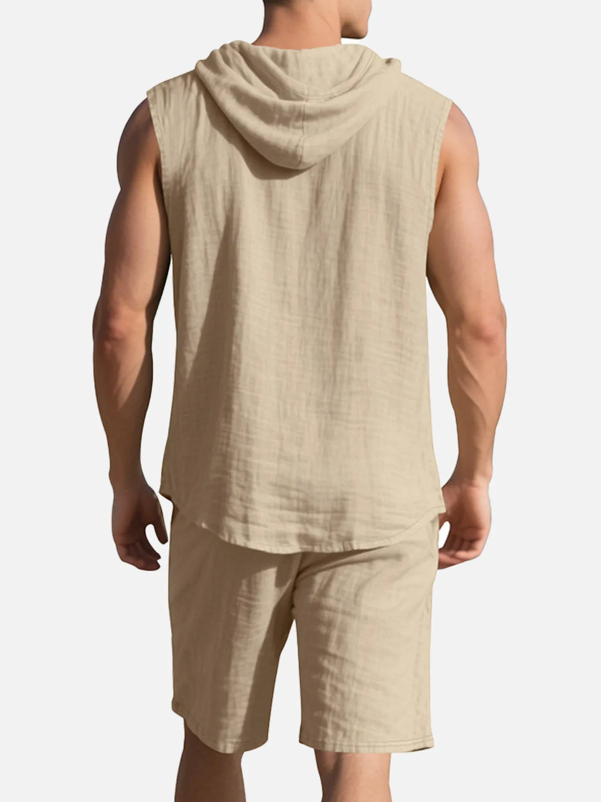 Men's Linen Hooded Sleeveless Matching Set sold by Eleven Oasis product image thumbnail 3