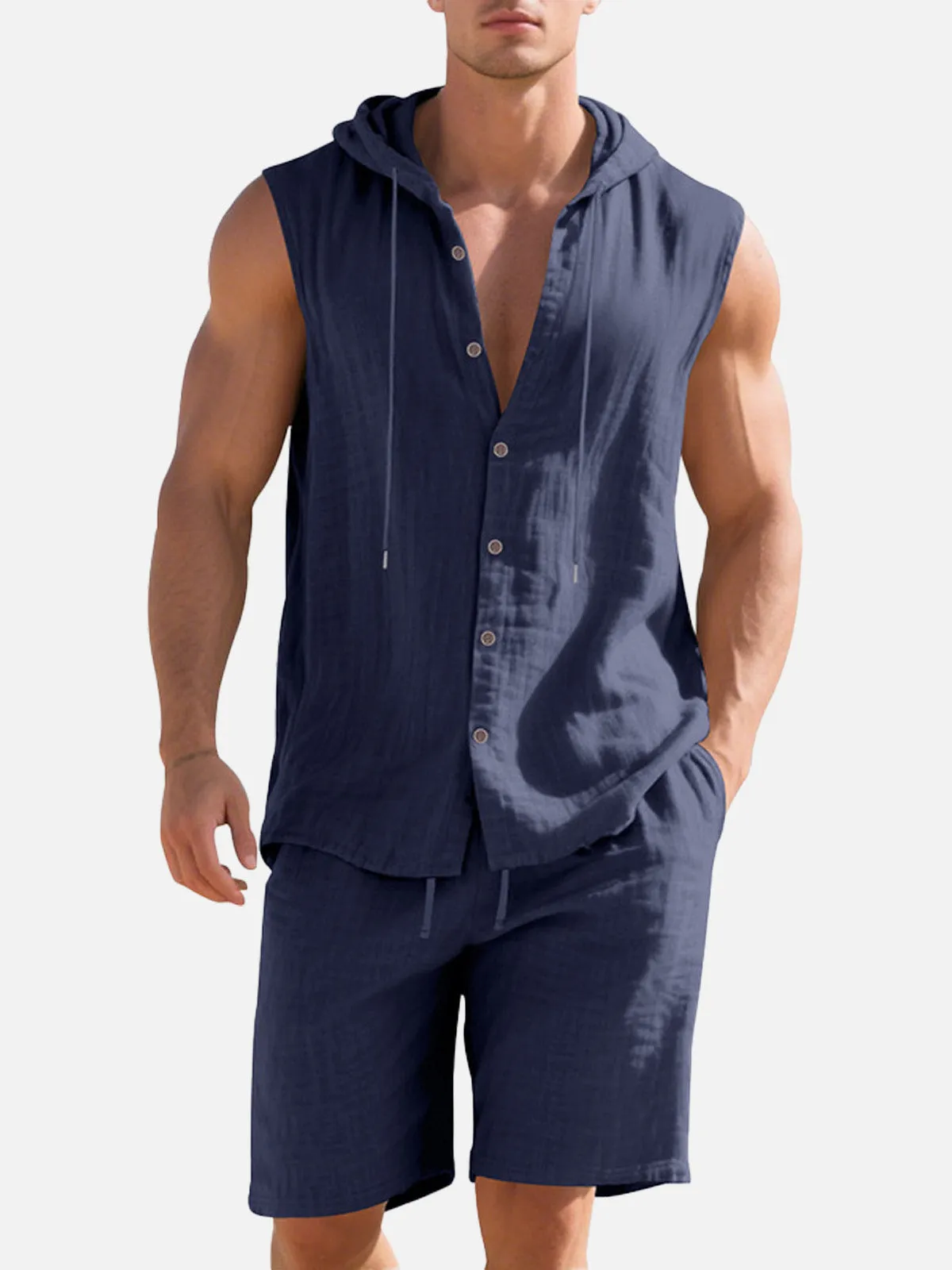 Men's Linen Hooded Sleeveless Matching Set sold by Eleven Oasis product image thumbnail 5