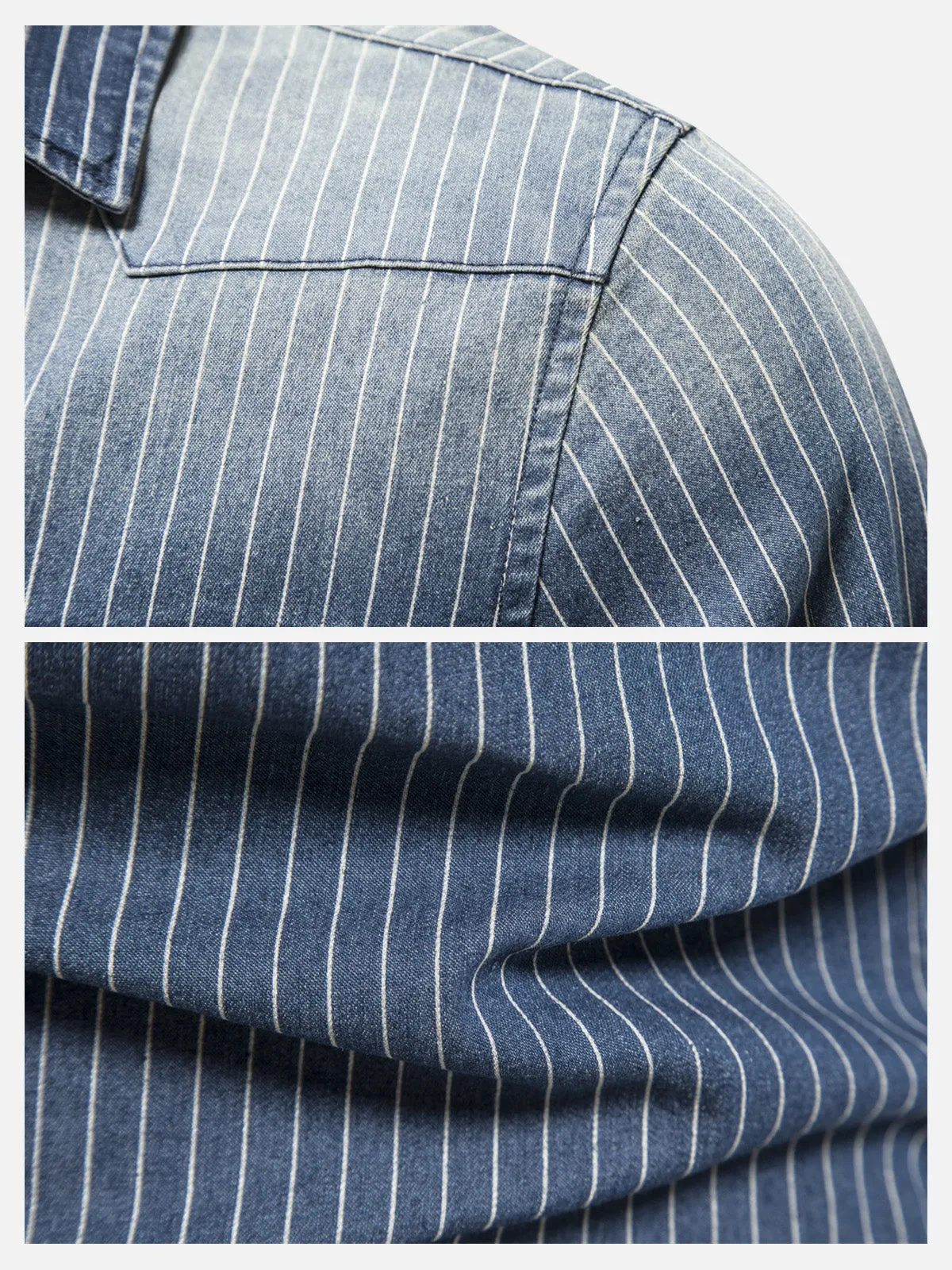 Men's Pinstripe Denim Western Long Sleeve Shirt sold by Eleven Oasis product image thumbnail 3