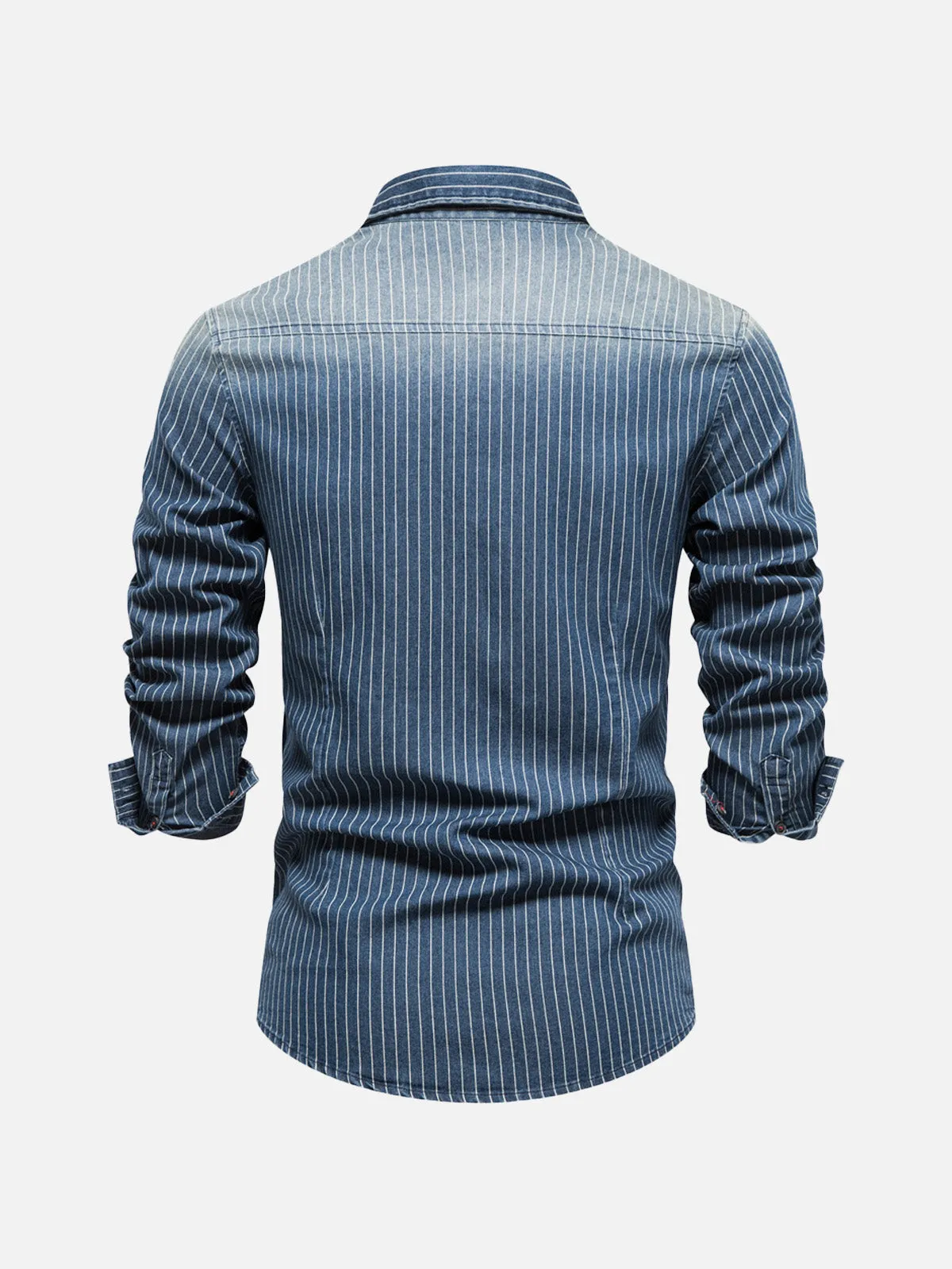 Men's Pinstripe Denim Western Long Sleeve Shirt sold by Eleven Oasis product image thumbnail 4