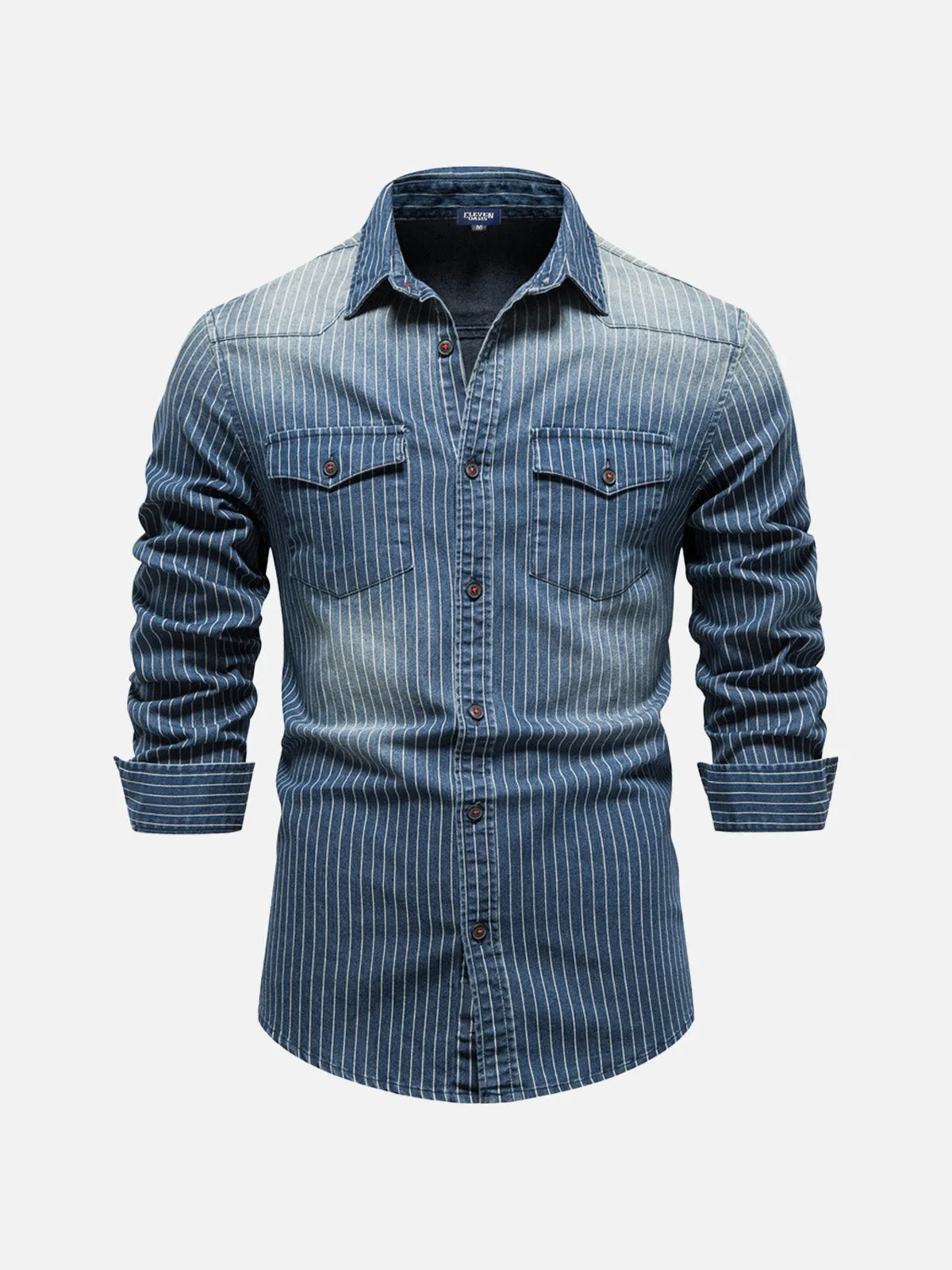 Men's Pinstripe Denim Western Long Sleeve Shirt sold by Eleven Oasis